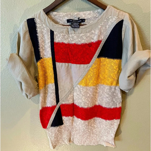 IB Diffusion Vintage Tops - Vintage IB Diffusion Sweater Top, Medium,Colorblock, 90’s Geometric Shapes Retro